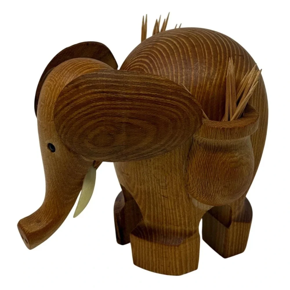 MCM Elephant Toothpick Holder‎ Wood Bar Cart Pick Holder Appetizers Cocktails C